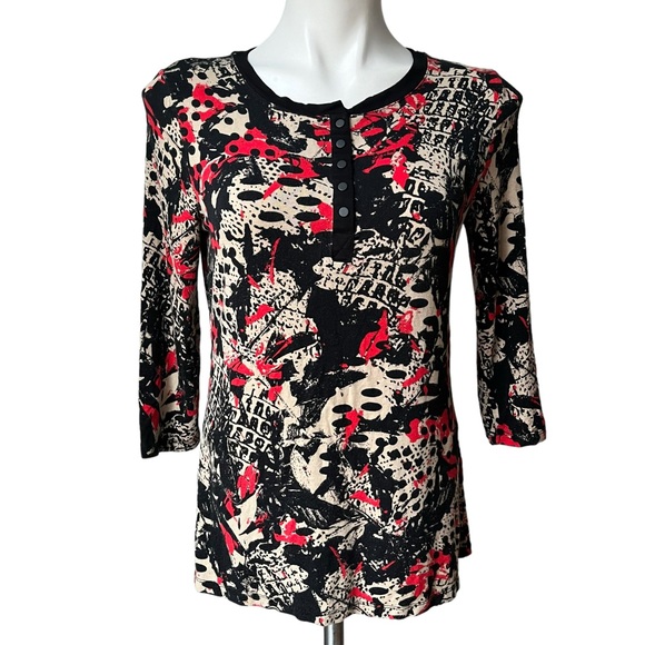 Laura Ashley 3/4 Sleeve Henley Snap Button Top, Sz S - Picture 1 of 10